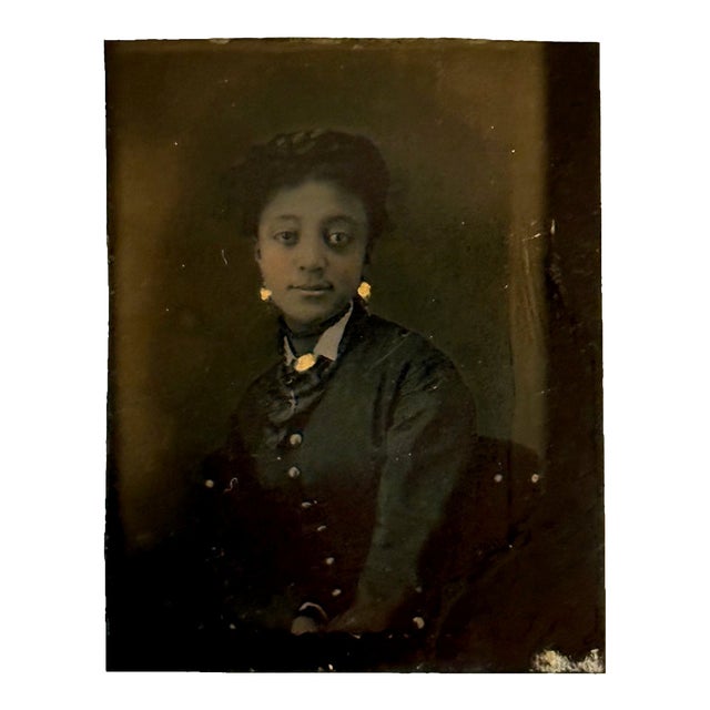Nineteenth-Century Hand-Painted Tintype Portrait of a Gentlewoman of African Descent For Sale