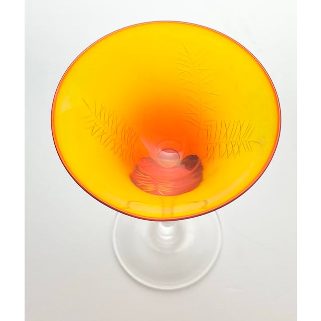 1960s Vintage Mid-Century Amber Orange Frond Etched Martini Glasses - Set of 4 For Sale In Dallas - Image 6 of 8