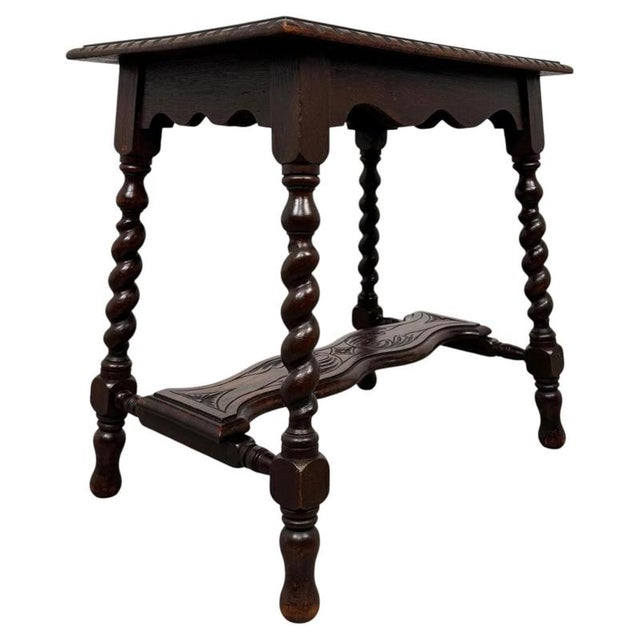 19th Century Antique English Barley-Twist Oak Side Table For Sale - Image 6 of 10