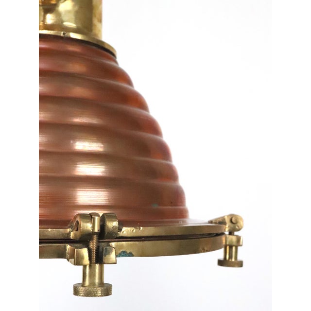 Mid 20th Century Mid 20th Century Wiska Nautical Copper & Brass Beehive Wiska Spotlight Pendant Light For Sale - Image 5 of 13