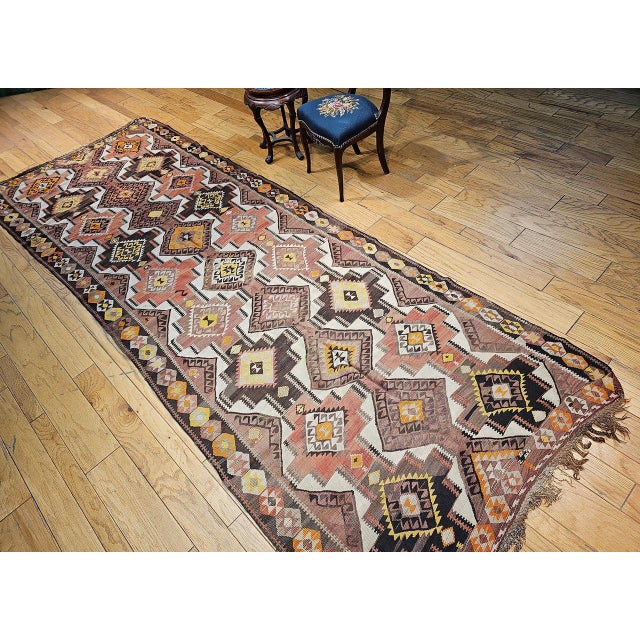 Vintage Kurdish Kilim Gallery Rug, Handwoven Wool, Allover Geometric Pattern, 5x14.5 For Sale - Image 12 of 14