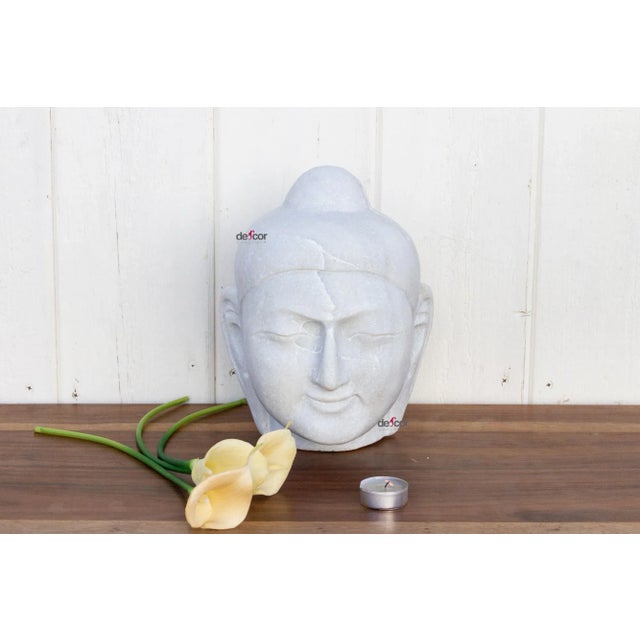 White Pure White Marble Mediating Buddha For Sale - Image 8 of 9