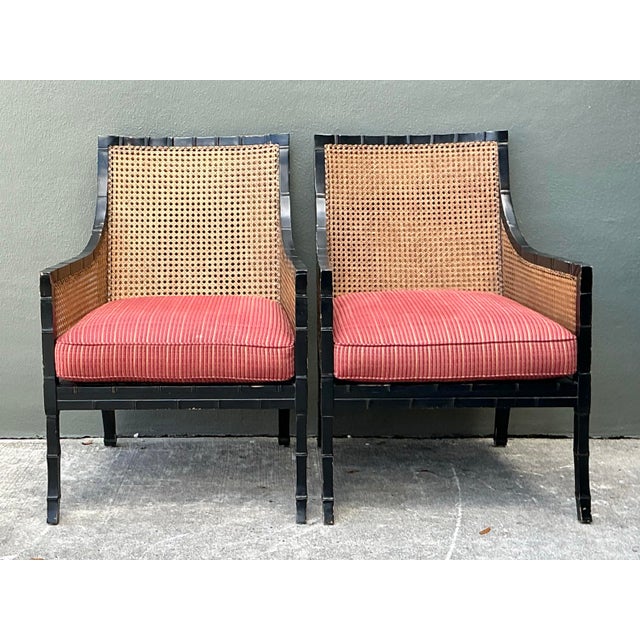 Vintage Carved Bamboo Cane Lounge Chairs - A Pair For Sale - Image 9 of 12