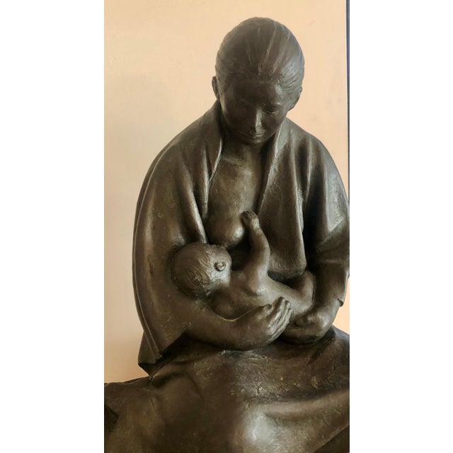 Felipe Castañeda, Large Latin American Mexican Master Bronze Sculpture Mother with Child SIgned, 1989 For Sale In Miami - Image 6 of 10
