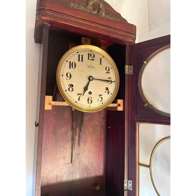French Antique French Vedette Wooden Wall Clock For Sale - Image 3 of 12