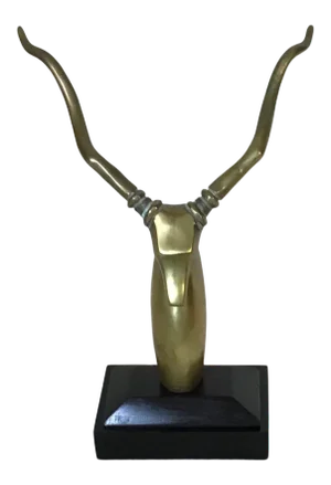 Vintage Mid Century Brass Antelope Impala Bust on Rosewood Plinth