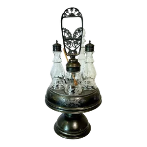 Antique Victorian Aesthetic Quadruple Plate Condiment Cruet Carousel Set- 5 Pieces