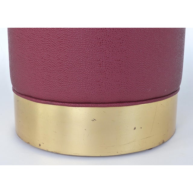 Faux-Shagreen Upholstered Stool With Gilt Wood Base, Additional Stools Available For Sale In Miami - Image 6 of 7