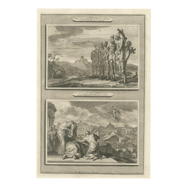 Pieter Mortier, Sons of Saul Hanged and the Plague After David's Census, 1700, Engraving For Sale