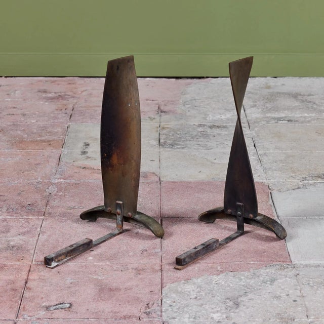 Bronze Modernist Twisted Bronze Andirons For Sale - Image 8 of 12