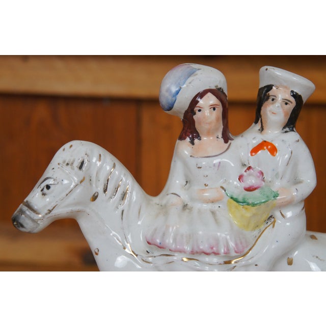 Antique Staffordshire Going to Market Returning Home Horseback Figurines- Set of 2 For Sale - Image 9 of 12