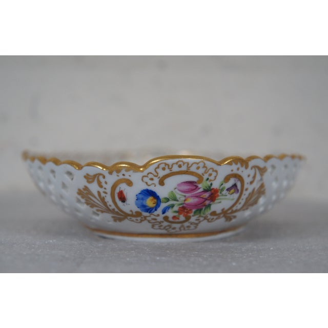 Antique Meissen Reticulated Floral Insect Porcelain Oval Basket Dish For Sale - Image 6 of 11