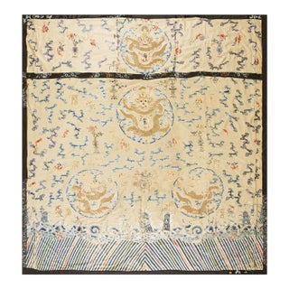 1820s Beige Medallion Dragon Antique Flat Weave Rug Silk Chinese Embroidery For Sale