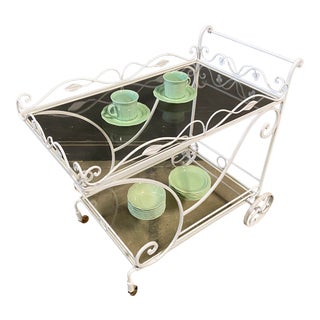 1950s Mid-Century Wrought Iron Tea Bar Serving Cart by Woodard For Sale