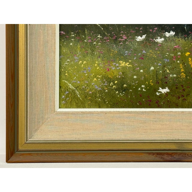 Summer Meadow Scene with Wildflowers & Trees in a serene English Countryside 1991 For Sale - Image 13 of 16