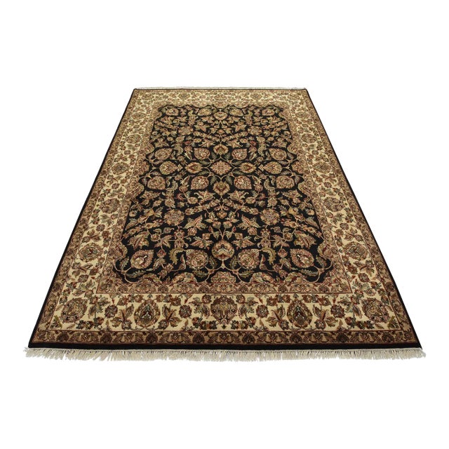 Agra Rug 9’2” X 12’1” Black Wool Traditional Hand-Knotted Oriental Carpet For Sale