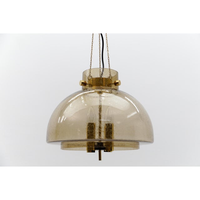 Brass and Smoked Glass Hanging Lamp from Limburg, Germany, 1960s For Sale - Image 4 of 14
