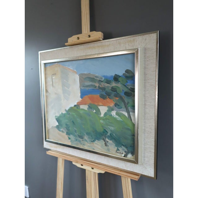 Mid-Century Modern 'Mediterranean Escape' Swedish Expressive Landscape Oil Painting, Framed For Sale - Image 4 of 10