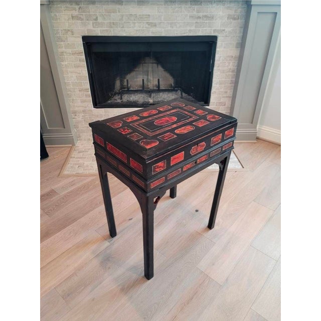 17th/18th Century Antwerp Ebonized Wood Faux Red Tortoiseshell Standing Box Silverware Chest For Sale - Image 4 of 18