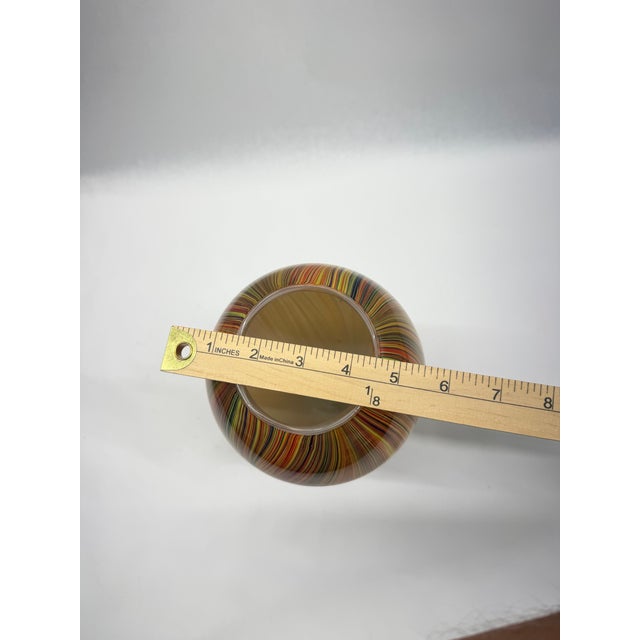 Vintage Murano-Style Orange & Amber Striped Cane Art Glass Vase For Sale - Image 6 of 6