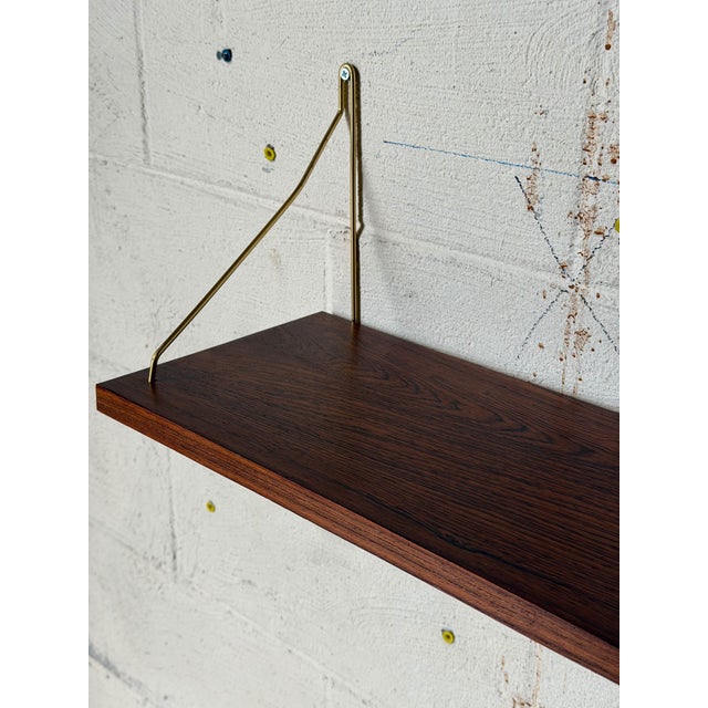 1960s Vintage Danish Rosewood Floating Wall Shelf With Brass-Tone Brackets – Mid-Century Modern Scandinavian Shelving For Sale - Image 5 of 5