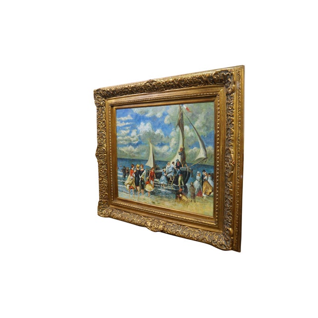 Vintage nautical / maritime / seascape oil painting on canvas titled The Return of the Boating Party after Pierre-Auguste...