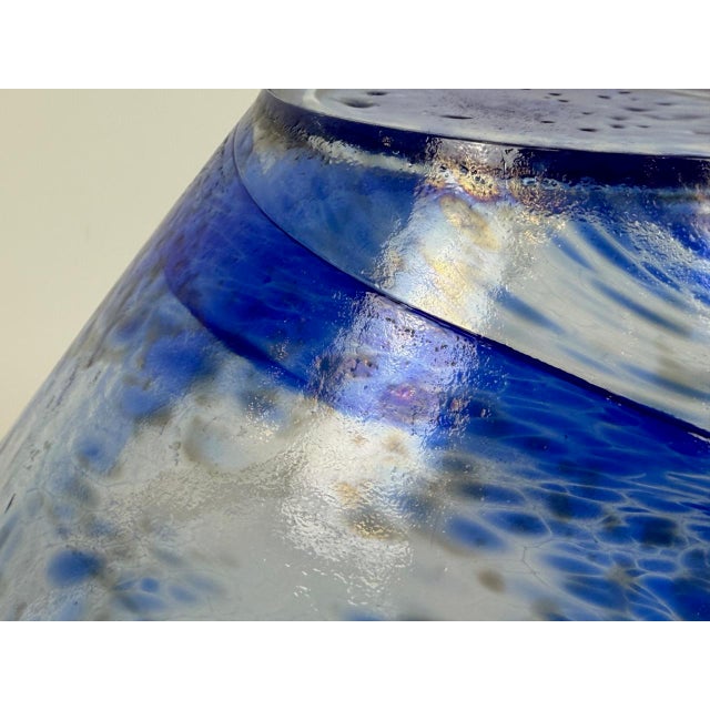 1980s Large Vintage Conical Blue Glass Centerpiece Bowl, 1980s For Sale - Image 5 of 15