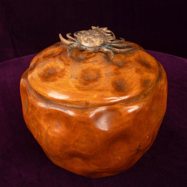 Carved Pear Wood Lidded Box with Bronze Crab by Aldo Tura, 1940 For Sale - Image 16 of 18