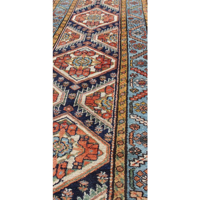 Colorful 1920s Antique n.w. Persian Runner With Sub-Geometric Medallions 3'0"x13'7" For Sale In Atlanta - Image 6 of 7
