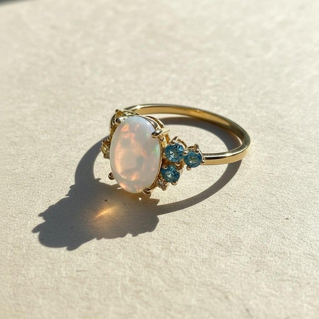 White White Opal Multicolor Ring in 14k Gold, Size 7.5 For Sale - Image 8 of 9