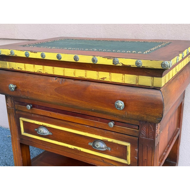 Vintage GuildMaster Campaign Style Accent Chest With Leather Top For Sale - Image 4 of 12