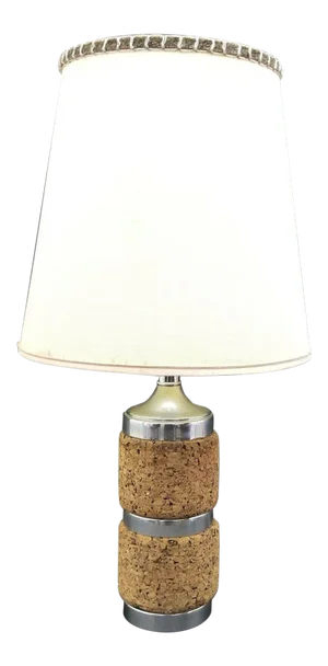 Vintage Mid-Century Chrome & Cork Table Lamp With Matching Cork And Fabric Shade