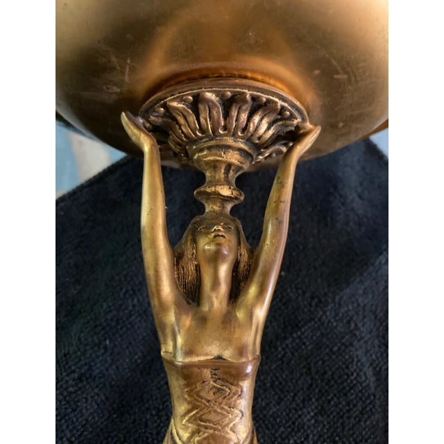 Antique Late 19th Century Brass Art Nouveau Woman Holding a Bowl For Sale - Image 9 of 12