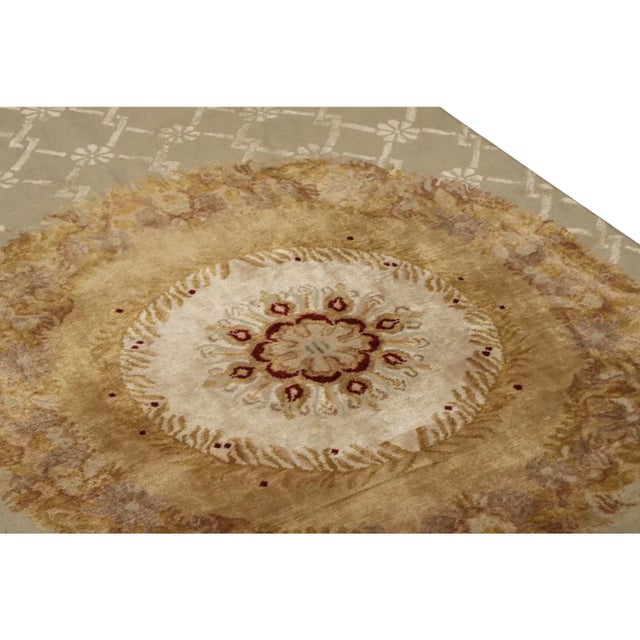 Late 20th Century Rug & Kilim’s Aubusson Style Rug in Beige-Brown and Green Medallion Pattern For Sale - Image 5 of 6