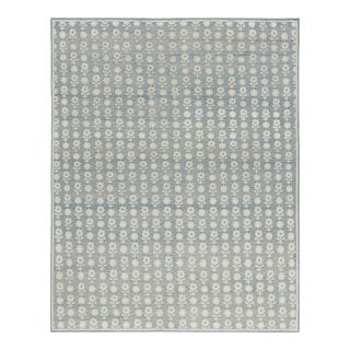 Rug & Kilim’s Oversized Block Print Rug in Beige and Blue, with Floral Patterns - 14x20 For Sale