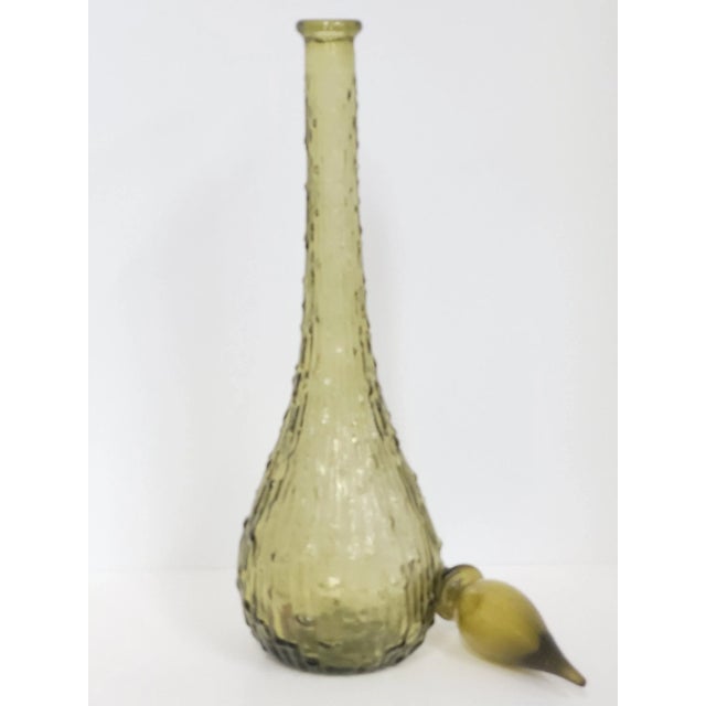 Mid-Century Modern Mid-Century Modern Olive Green Glass Geni Bottle Decanter For Sale - Image 3 of 9