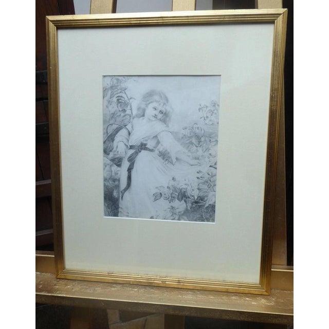 Margaret Faulkner, Portrait of a Young Girl, Pencil Drawing, Late 19th Century, 1895, Paper, Framed For Sale - Image 9 of 14