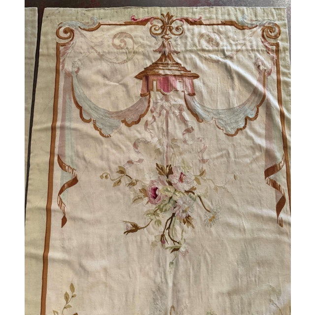 French Pair of Mid 19th Century French Handwoven Floral Aubusson Wall Hanging Portieres For Sale - Image 3 of 12