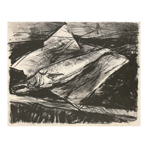 1955 Barry Fish on Newspaper Lithograph