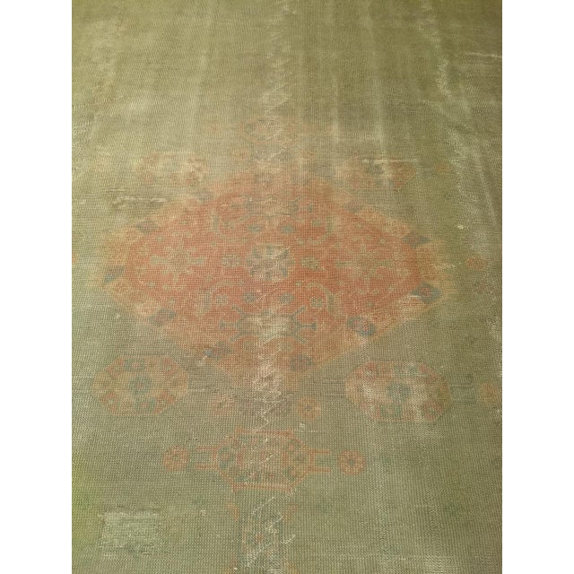 Vintage Turkish Oushak Hand-Knotted Rug in Open Geometric Pattern in Pale Green, Yellow, Pink For Sale - Image 13 of 17