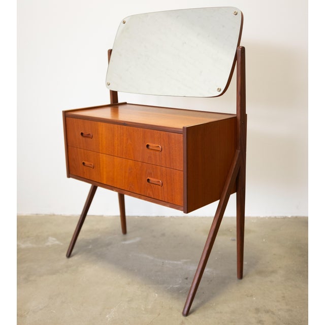Danish Teak Vanity / Dressing Table With Adjustable Mirror For Sale - Image 10 of 11
