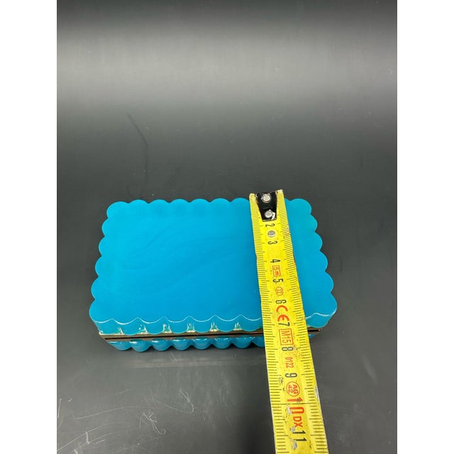 Antique French Opaline Turquoise Scalloped Glass Box, 1890s For Sale - Image 4 of 9