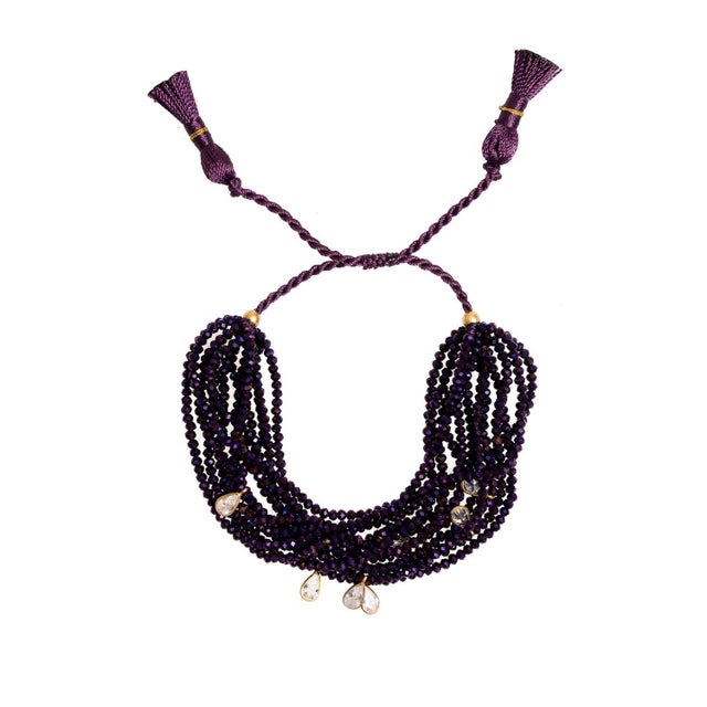 Contemporary Crystal & Diamond Multi Strand Purple Adjustable Bracelet For Sale - Image 3 of 8