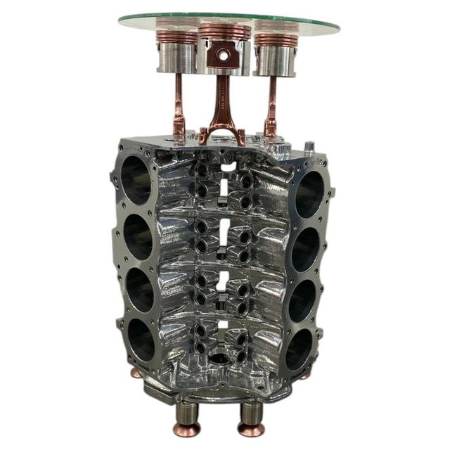 Rose Gold V8 Engine Corner Bar Table with Wine Rack For Sale - Image 3 of 9