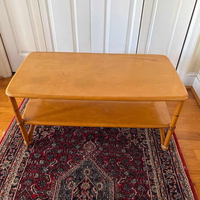 Original Heywood Wakefield, coffee table light birch with rattan accents