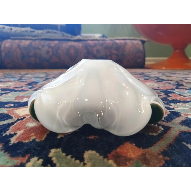 Vintage Murano Attributed Glass Ashtray - Mid-Century Modern Green, Gold and White Sommerso Bullicante Bowl For Sale - Image 12 of 12
