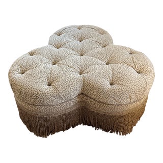Leopard Print Trefoil Ethan Allen Ottoman For Sale