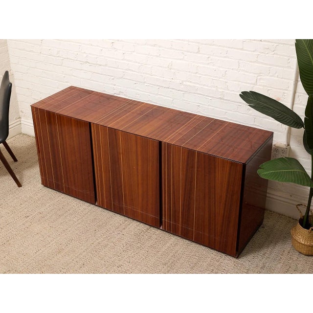 Italian Vintage Italian High-Gloss Wood Three-Door Credenza For Sale - Image 3 of 12