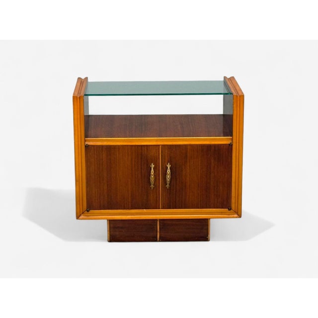1950s Italian Modern, Wood, Brass, Glass, Nightstands, Italy, 1950s For Sale - Image 5 of 13