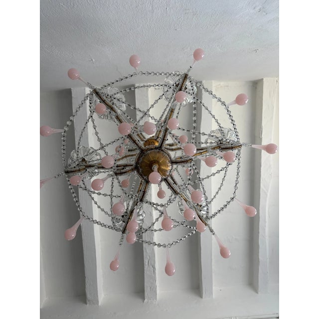 French French Pink Opaline Murano Drops Rock Crystal Swags Chandelier, Circa 1920French Pink Opaline Murano Drops Rock Crystal Swags Chandelier, Circa 1920 For Sale - Image 3 of 13